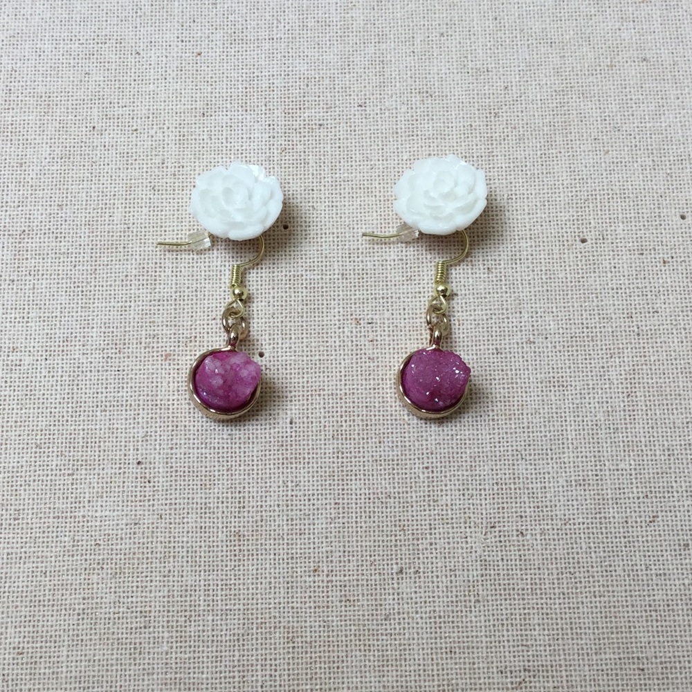Pink Druzy Earring